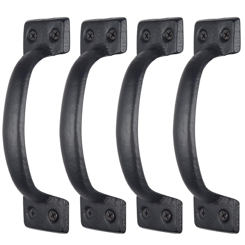 WEBI Rustic Gate Handle:Cast Iron Sliding Barn Door Handle,Vintage Gate Pull Handle Fence Cabinet Handles for Outdoor,Garage,Interior,Black,4 Packs - Image 1